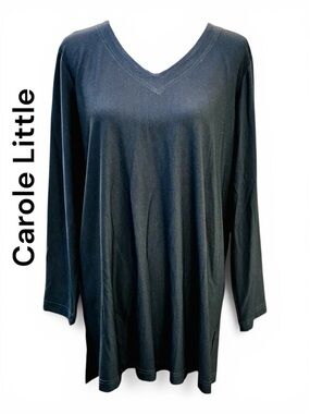 NWT Vintage Carole Little SZ L Women's Black V-Neck Long Sleeve Tunic Top